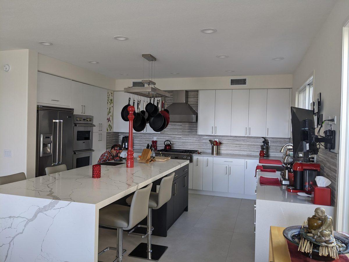 Modern kitchen lighting installation alternative view - AMY Electric