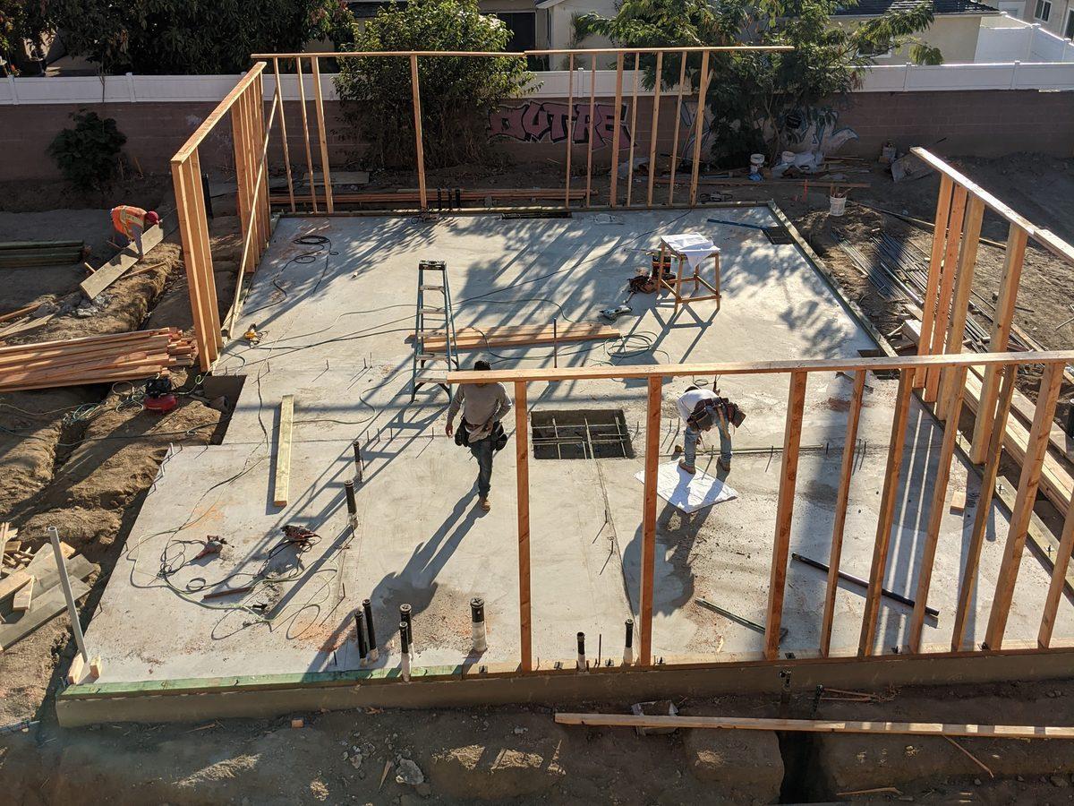 Electrical rough-in with conduit through framing in Encino - AMY Electric