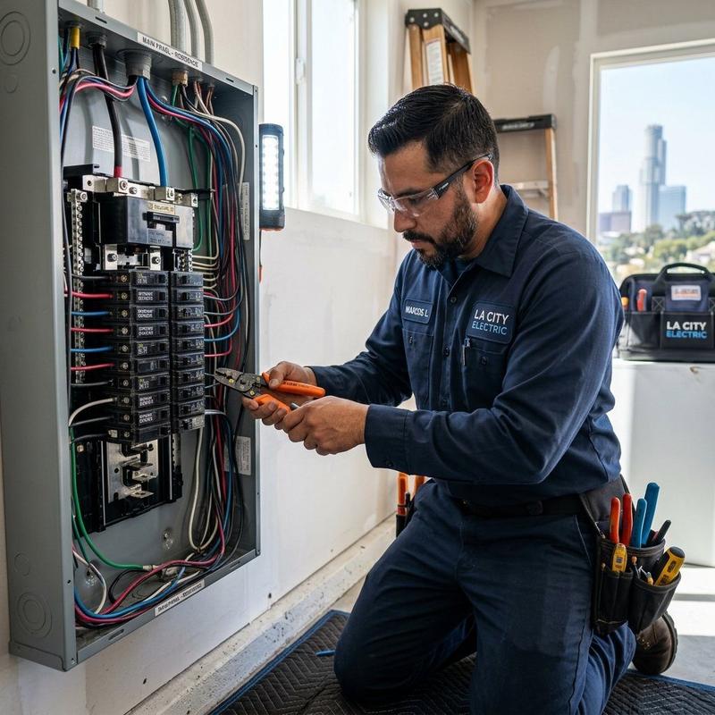 Licensed electrician working on electrical panel